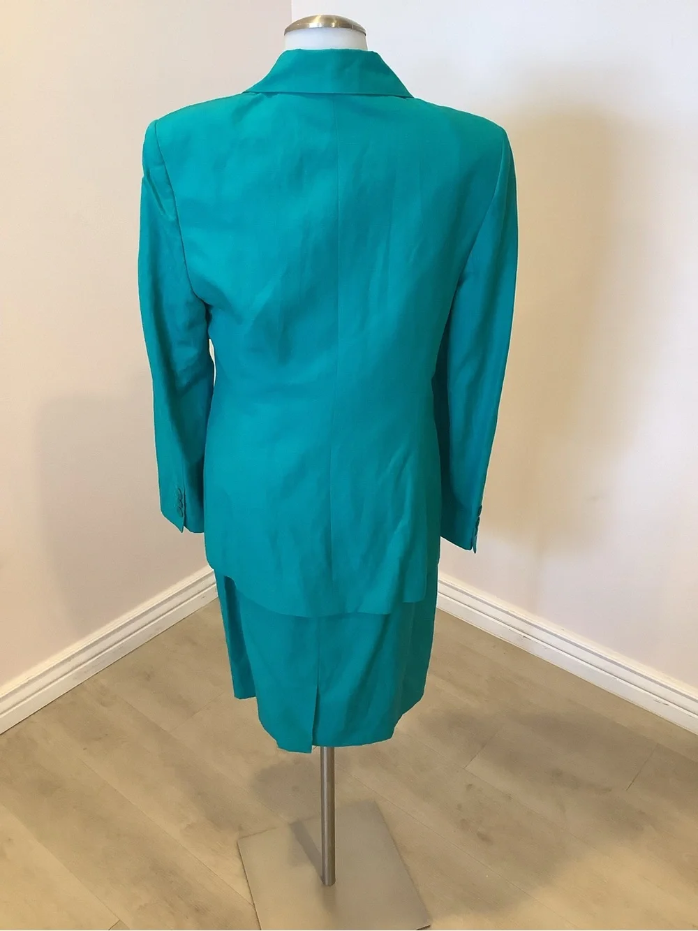 Vintage Preston & York Teal Two-Button Blazer and Skirt Set